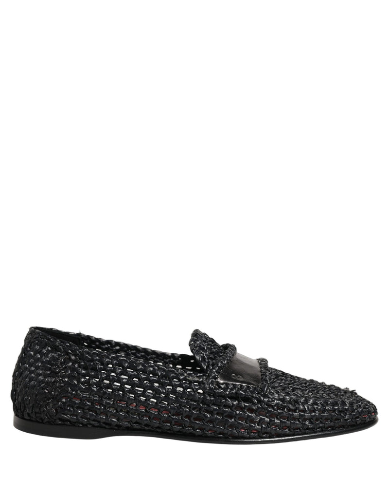 Dolce & Gabbana Black Woven Raffia Slip-On Loafers for Men