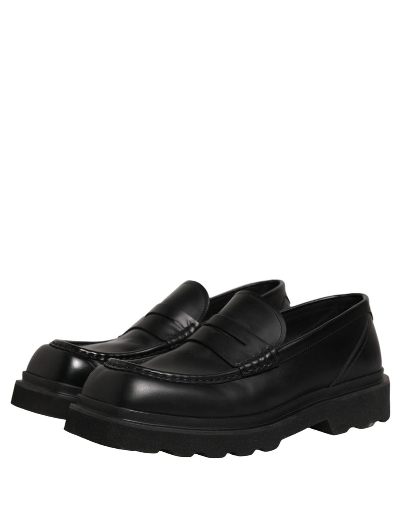 Dolce & Gabbana Black Calfskin Leather Men Dress Loafer Shoes