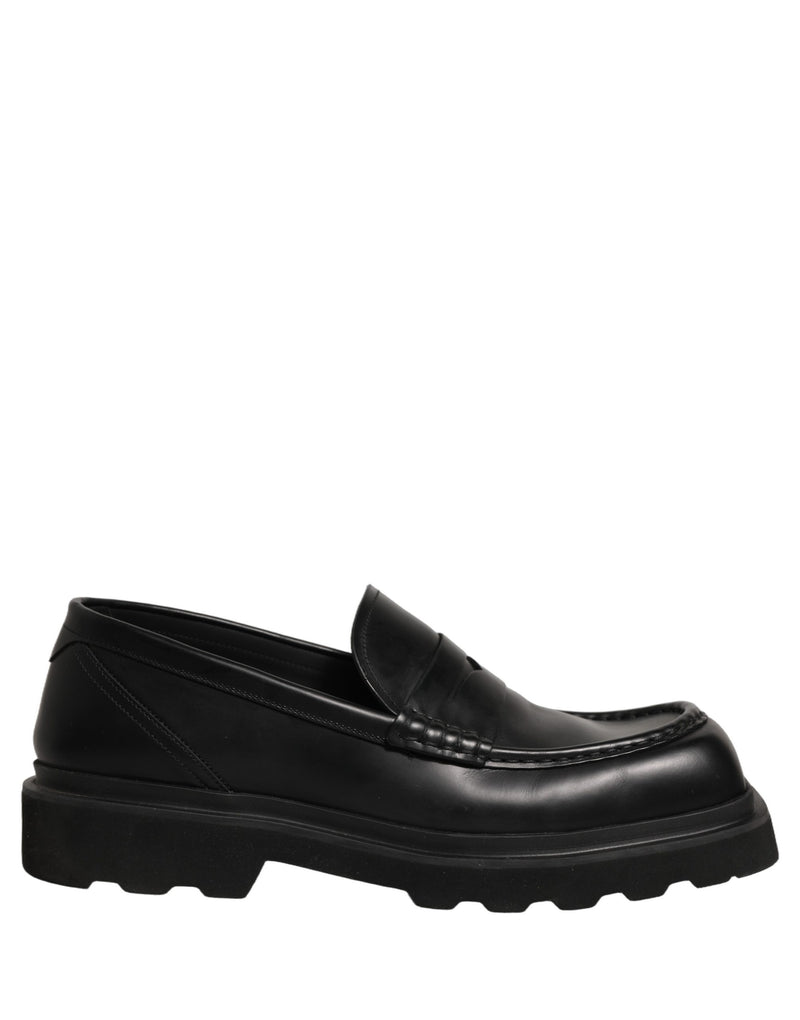 Dolce & Gabbana Black Calfskin Leather Men Dress Loafer Shoes