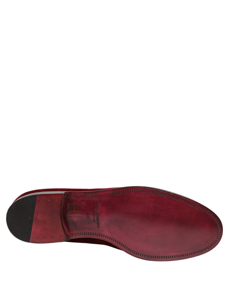 Dolce & Gabbana Maroon Velvet Slip-On Dress Loafers for Men