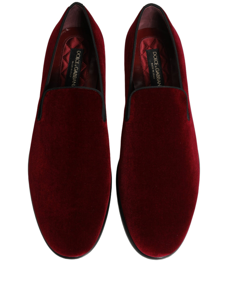 Dolce & Gabbana Maroon Velvet Slip-On Dress Loafers for Men