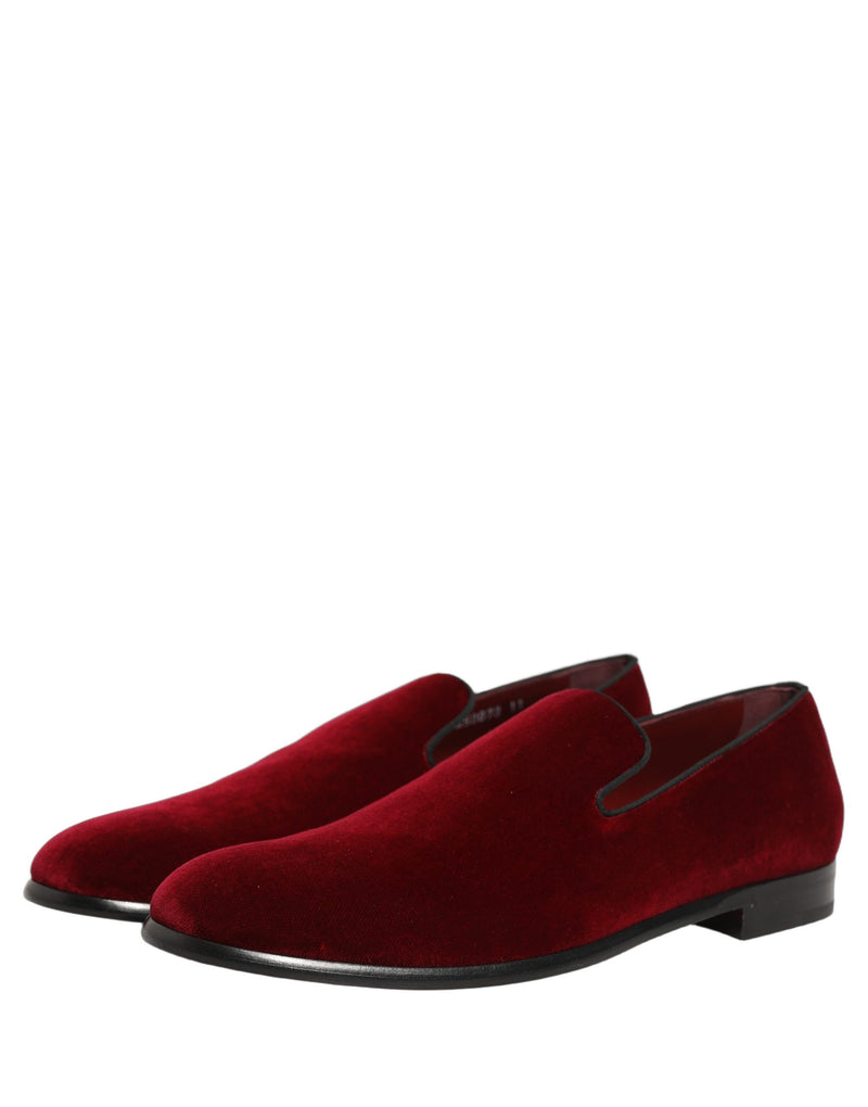 Dolce & Gabbana Maroon Velvet Slip-On Dress Loafers for Men