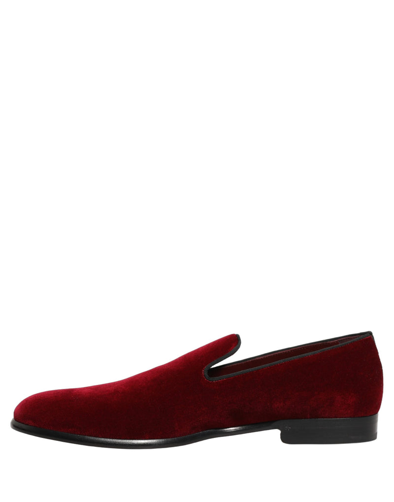 Dolce & Gabbana Maroon Velvet Slip-On Dress Loafers for Men