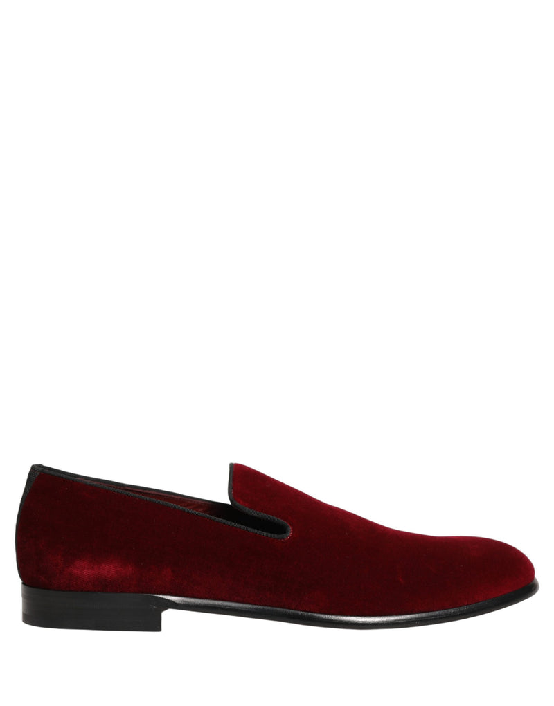 Dolce & Gabbana Maroon Velvet Slip-On Dress Loafers for Men