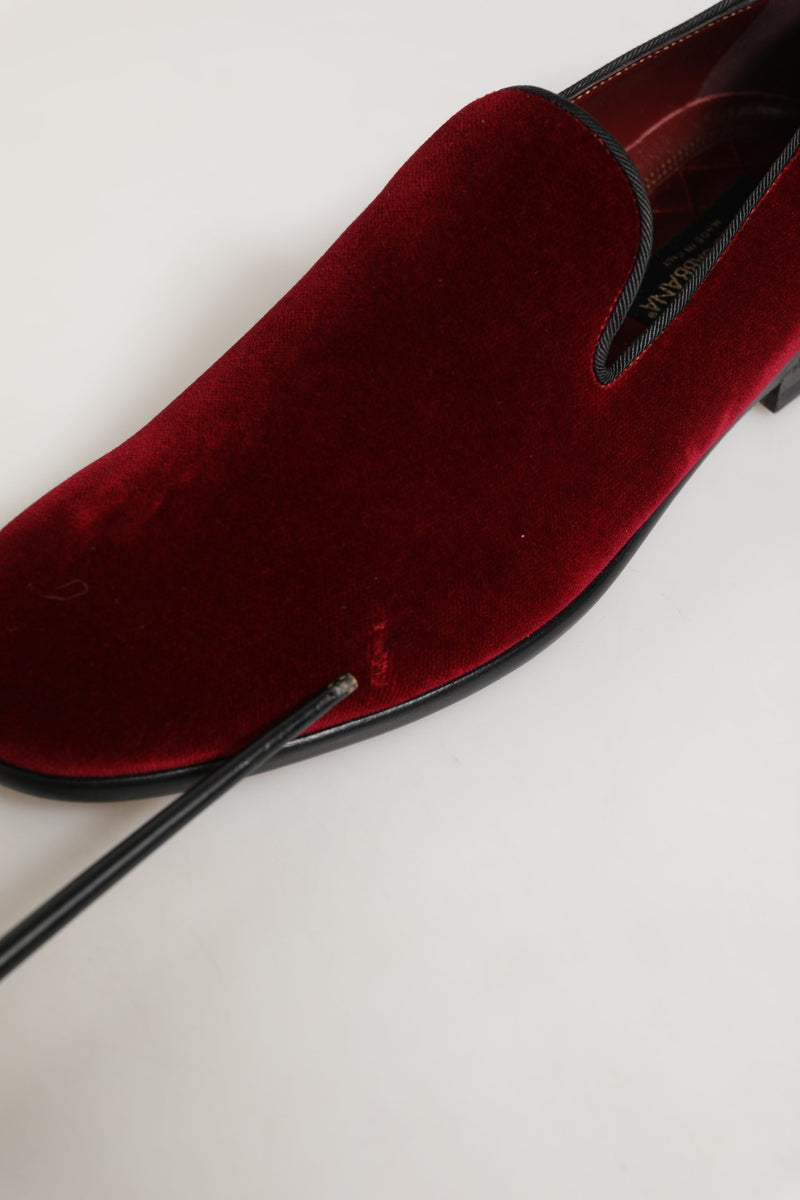 Dolce & Gabbana Maroon Velvet Slip-On Dress Loafers for Men