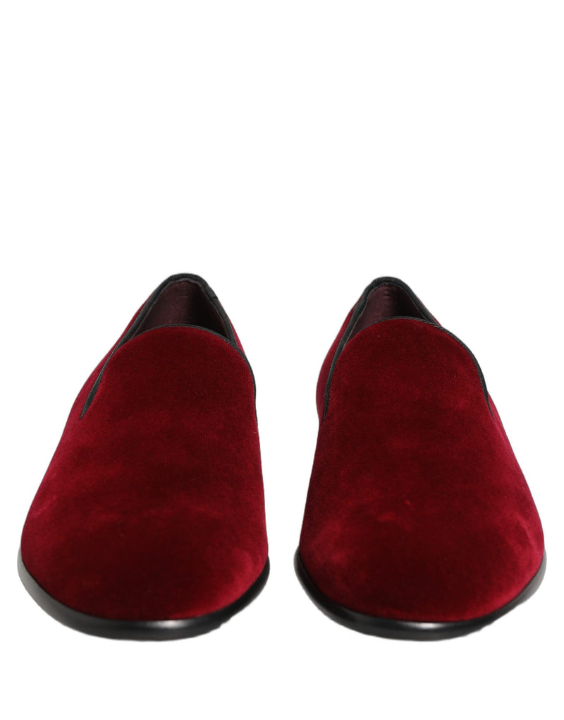 Dolce & Gabbana Maroon Velvet Slip-On Dress Loafers for Men