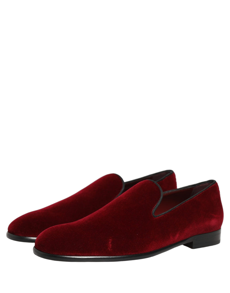Dolce & Gabbana Maroon Velvet Slip-On Dress Loafers for Men
