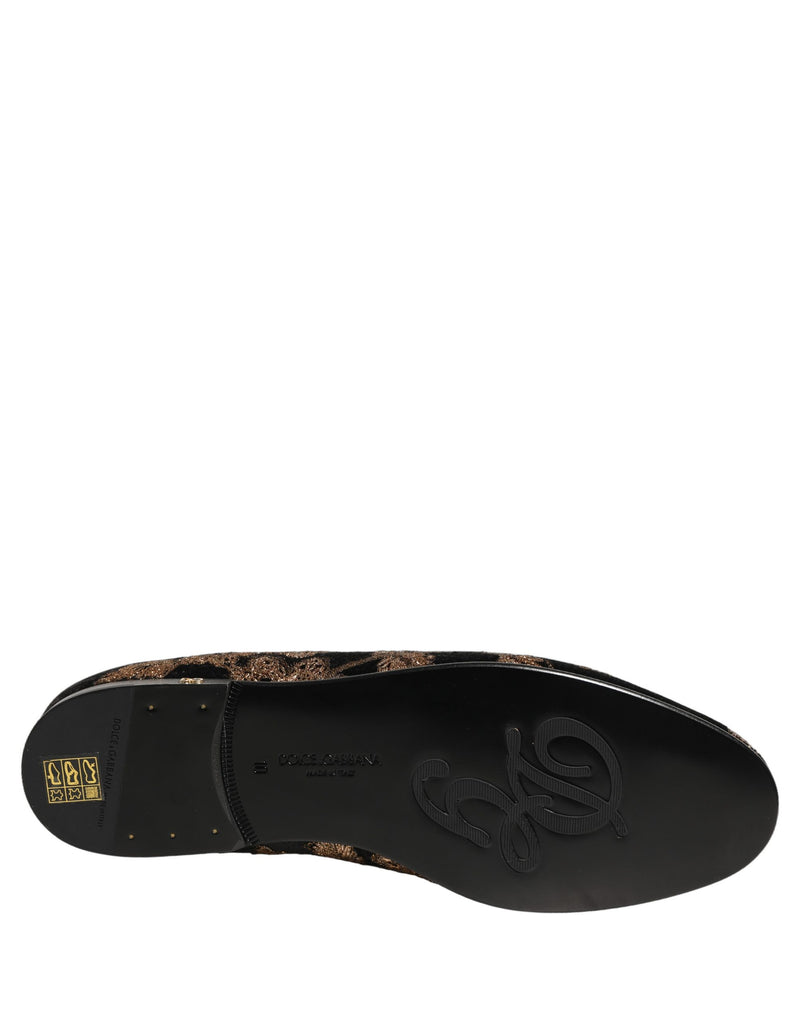 Dolce & Gabbana Black Floral Jacquard Dress Loafers Shoes