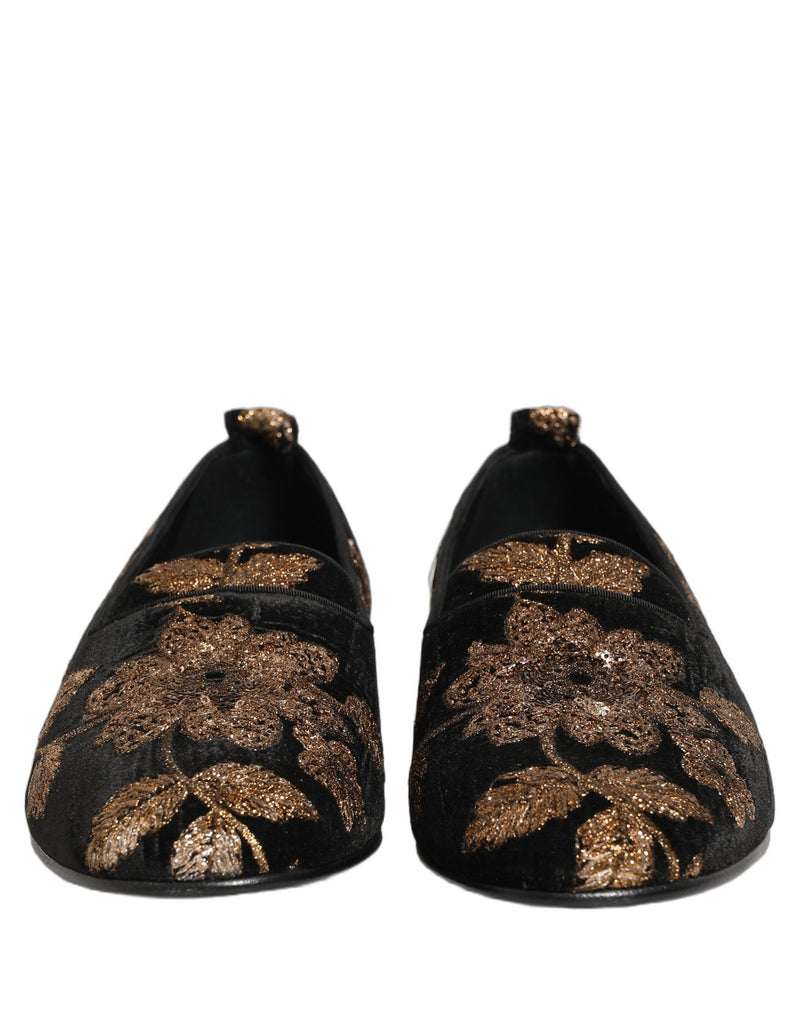 Dolce & Gabbana Black Floral Jacquard Dress Loafers Shoes