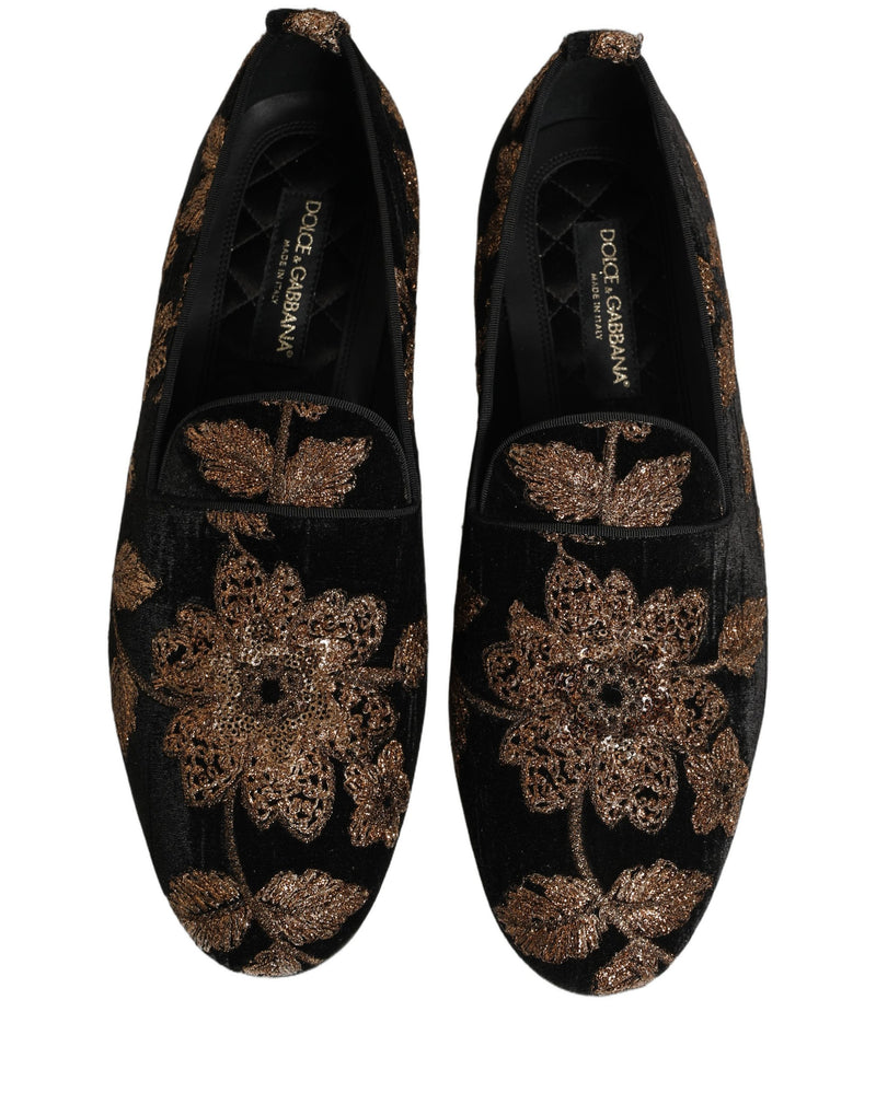 Dolce & Gabbana Black Floral Jacquard Dress Loafers Shoes