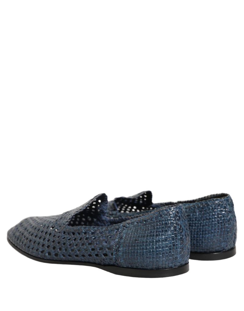 Dolce & Gabbana Blue Woven Raffia Slip-On Loafers for Men