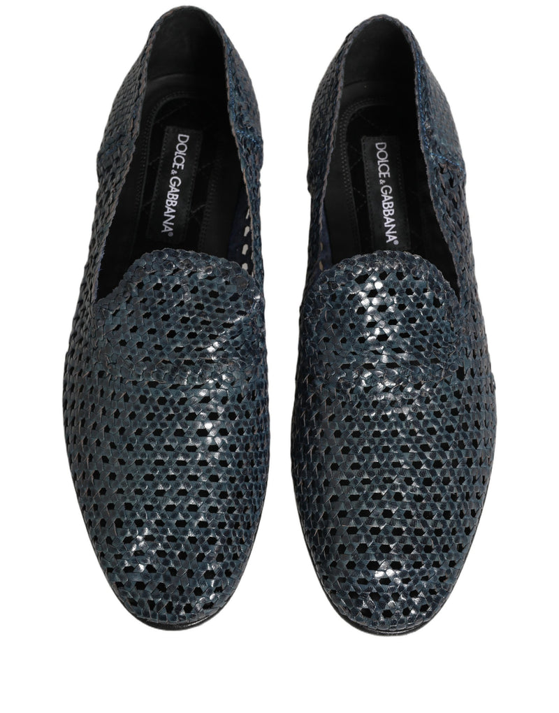 Dolce & Gabbana Blue Woven Raffia Slip-On Loafers for Men