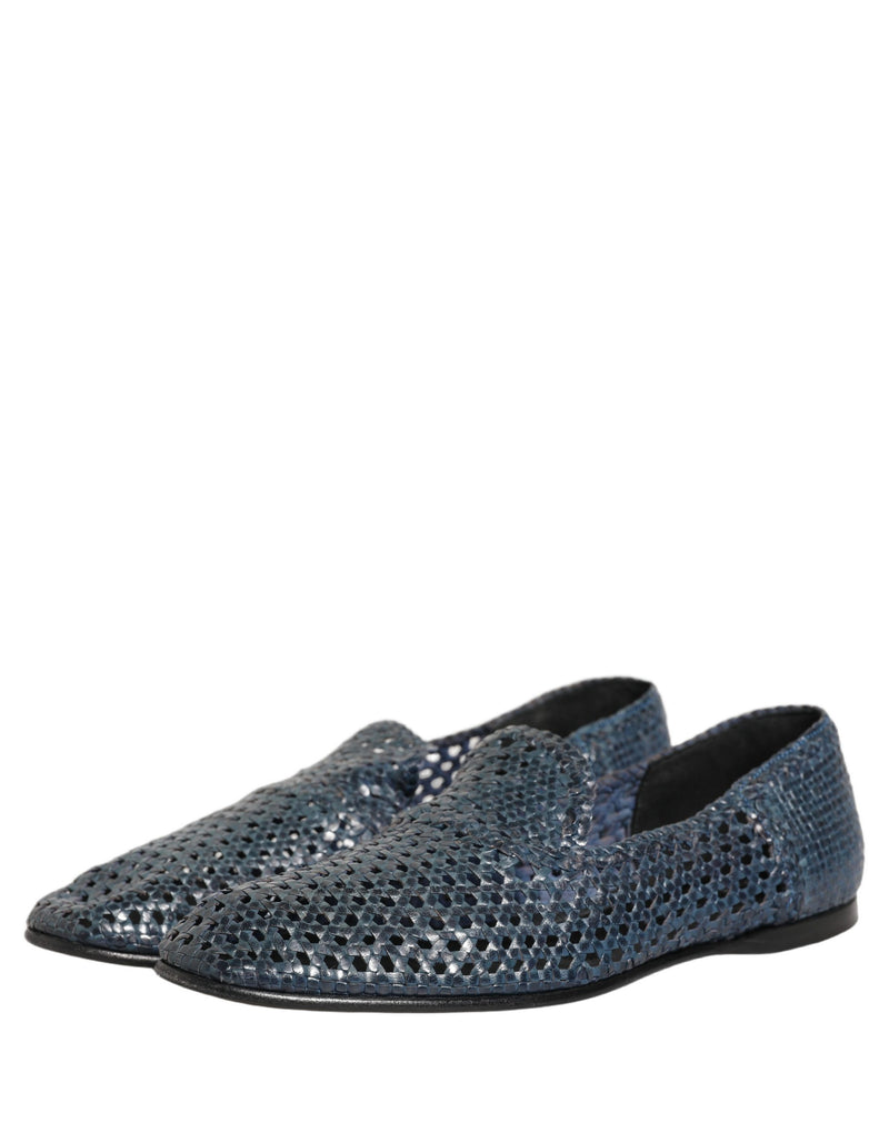 Dolce & Gabbana Blue Woven Raffia Slip-On Loafers for Men