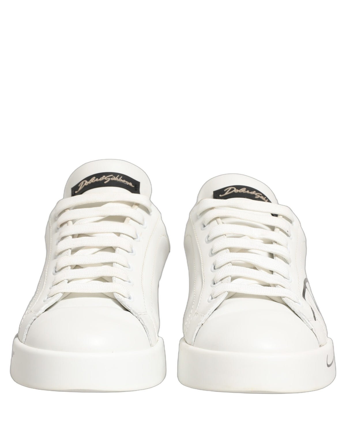 Dolce & Gabbana White Gold Low Top Leather Sneakers for Women