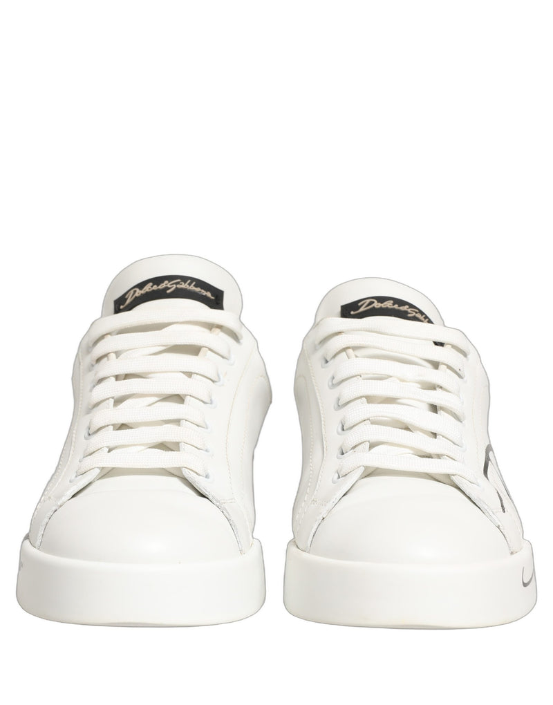 Dolce & Gabbana White Gold Low Top Leather Sneakers for Women