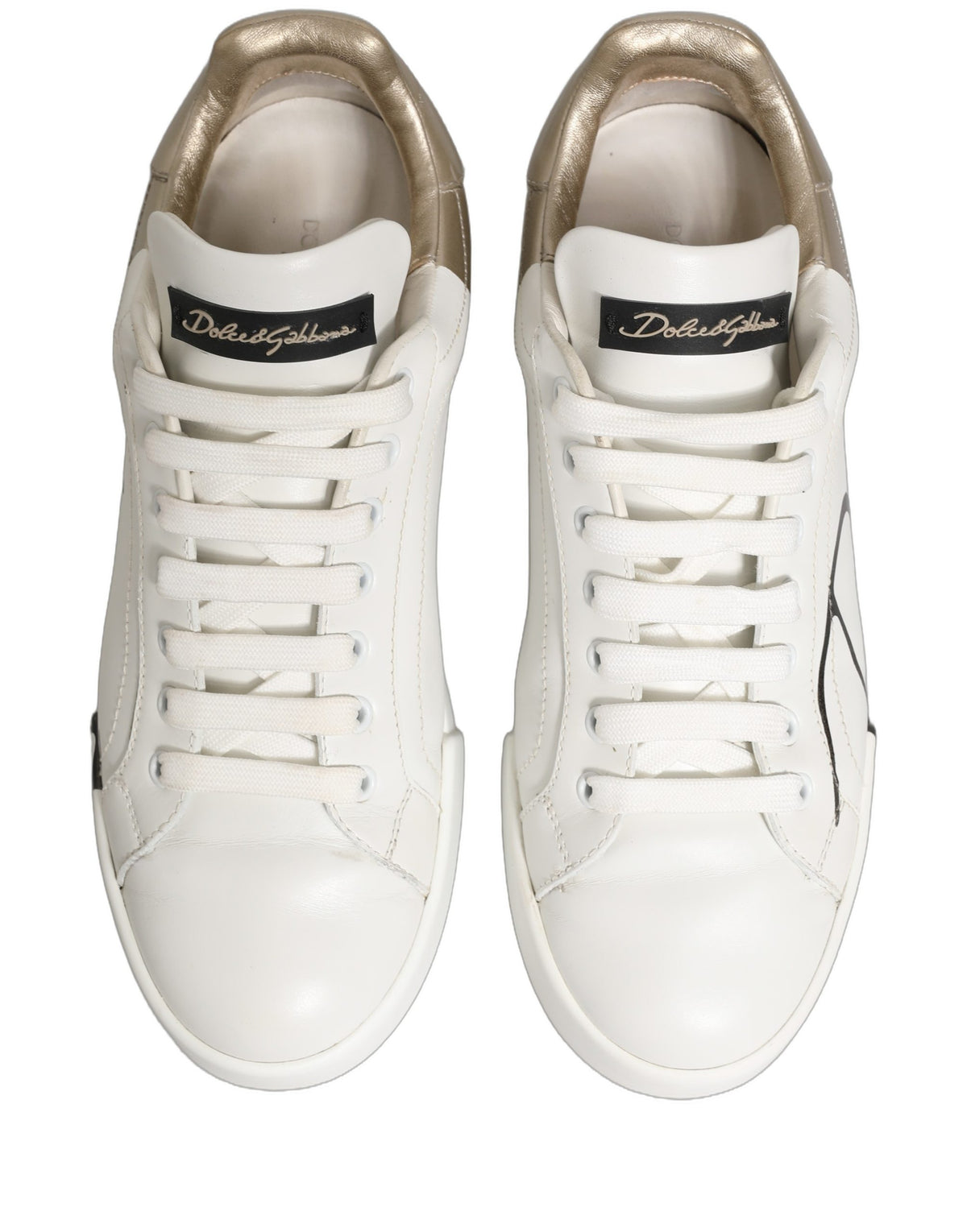 Dolce & Gabbana White Gold Low Top Leather Sneakers for Women