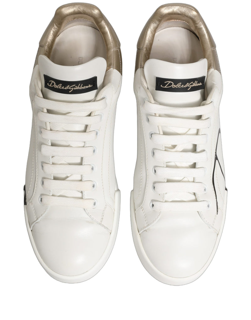 Dolce & Gabbana White Gold Low Top Leather Sneakers for Women