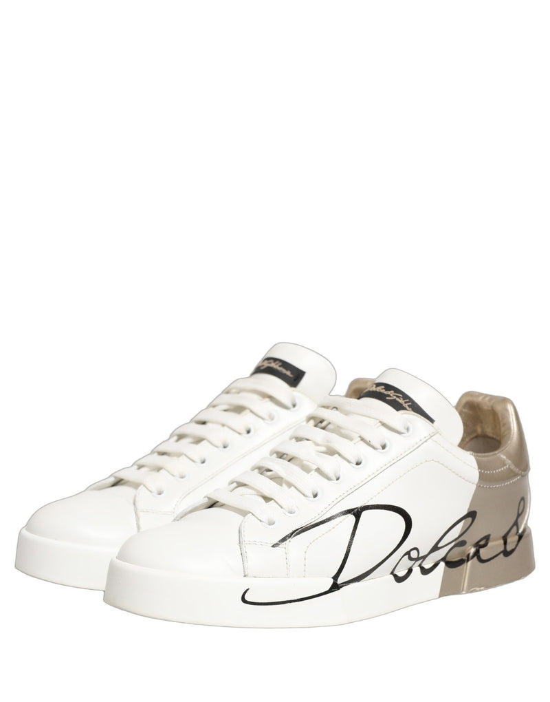 Dolce & Gabbana White Gold Low Top Leather Sneakers for Women