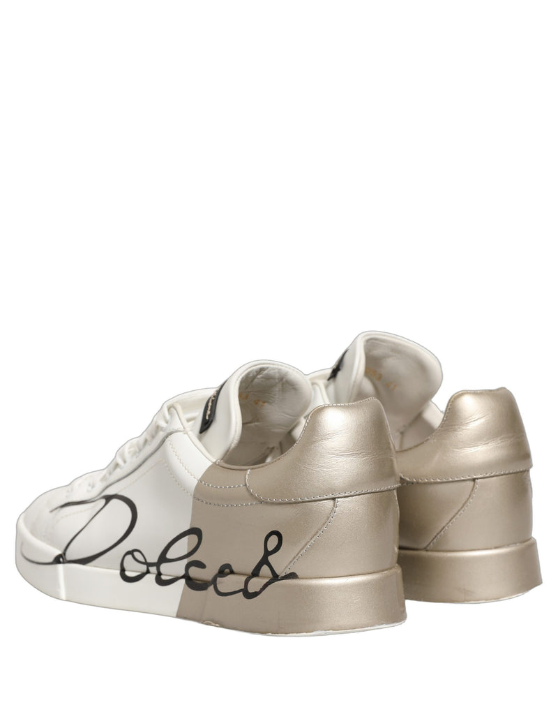 Dolce & Gabbana White Gold Low Top Leather Sneakers for Women