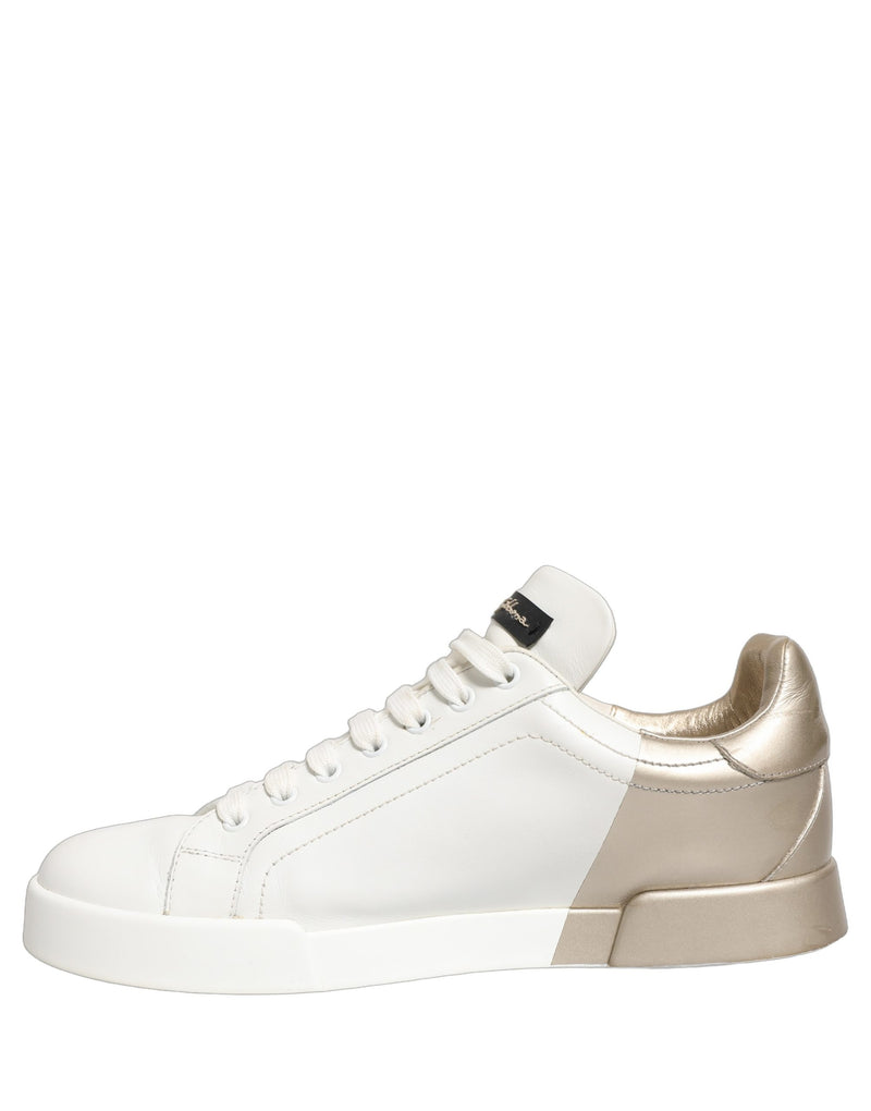 Dolce & Gabbana White Gold Low Top Leather Sneakers for Women
