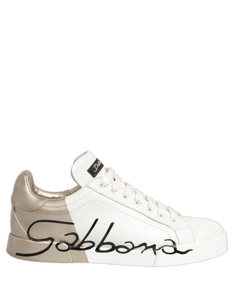 Dolce & Gabbana White Gold Low Top Leather Sneakers for Women