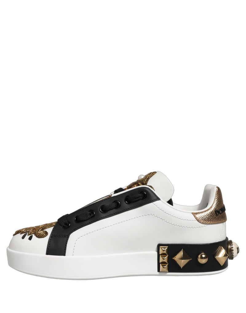 Dolce & Gabbana White Gold Studded Portofino Sneakers