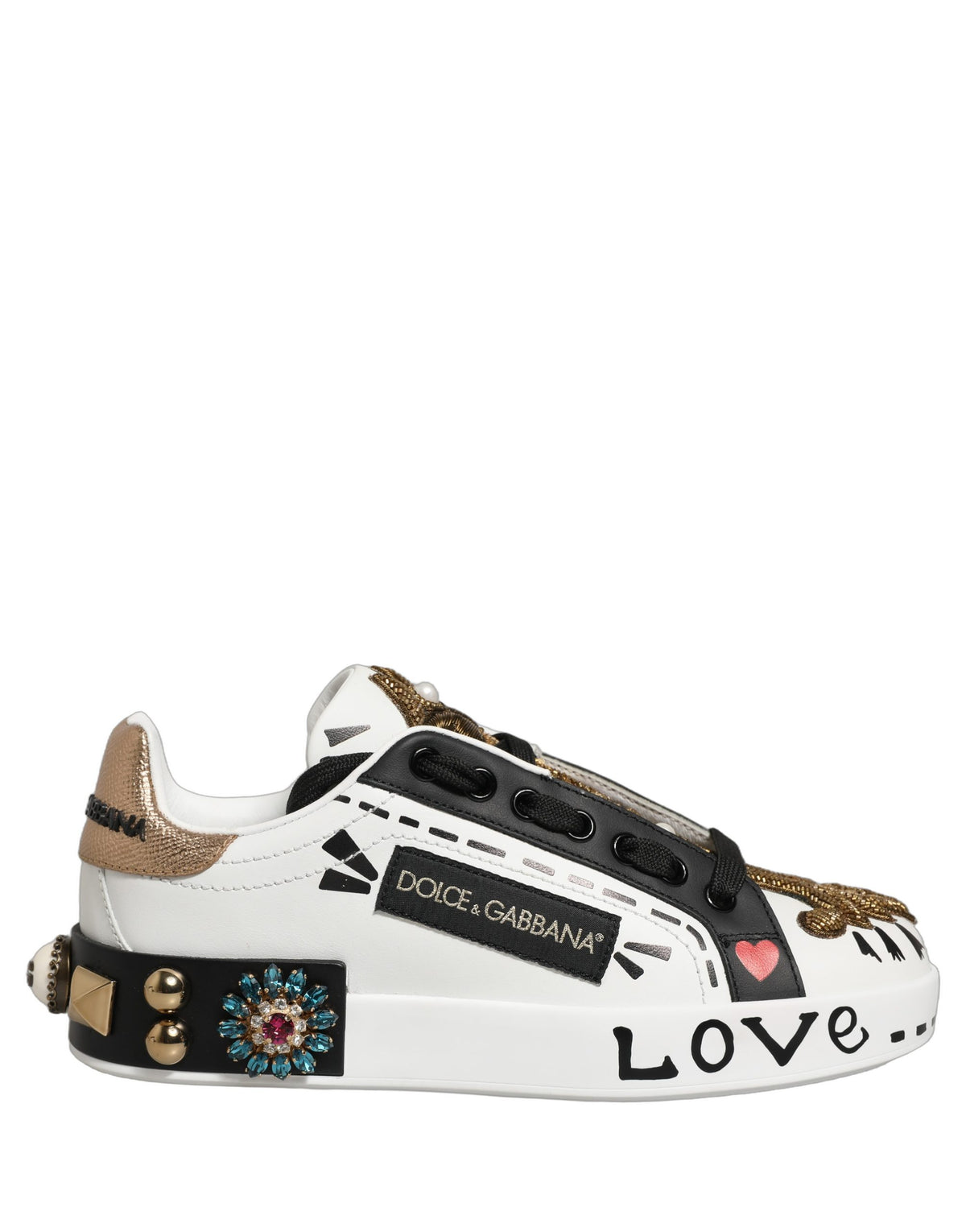 Dolce & Gabbana White Gold Studded Portofino Sneakers
