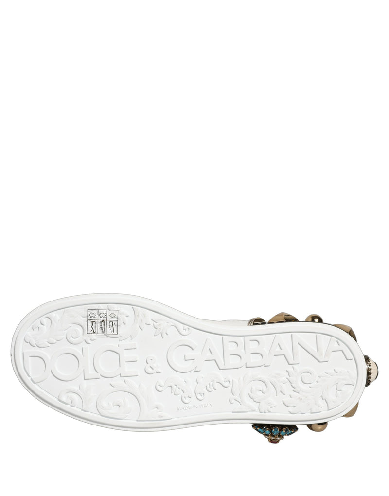 Dolce & Gabbana White Gold Studded Portofino Sneakers