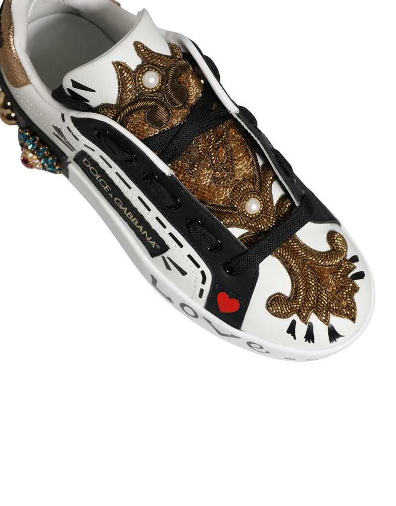 Dolce & Gabbana White Gold Studded Portofino Sneakers