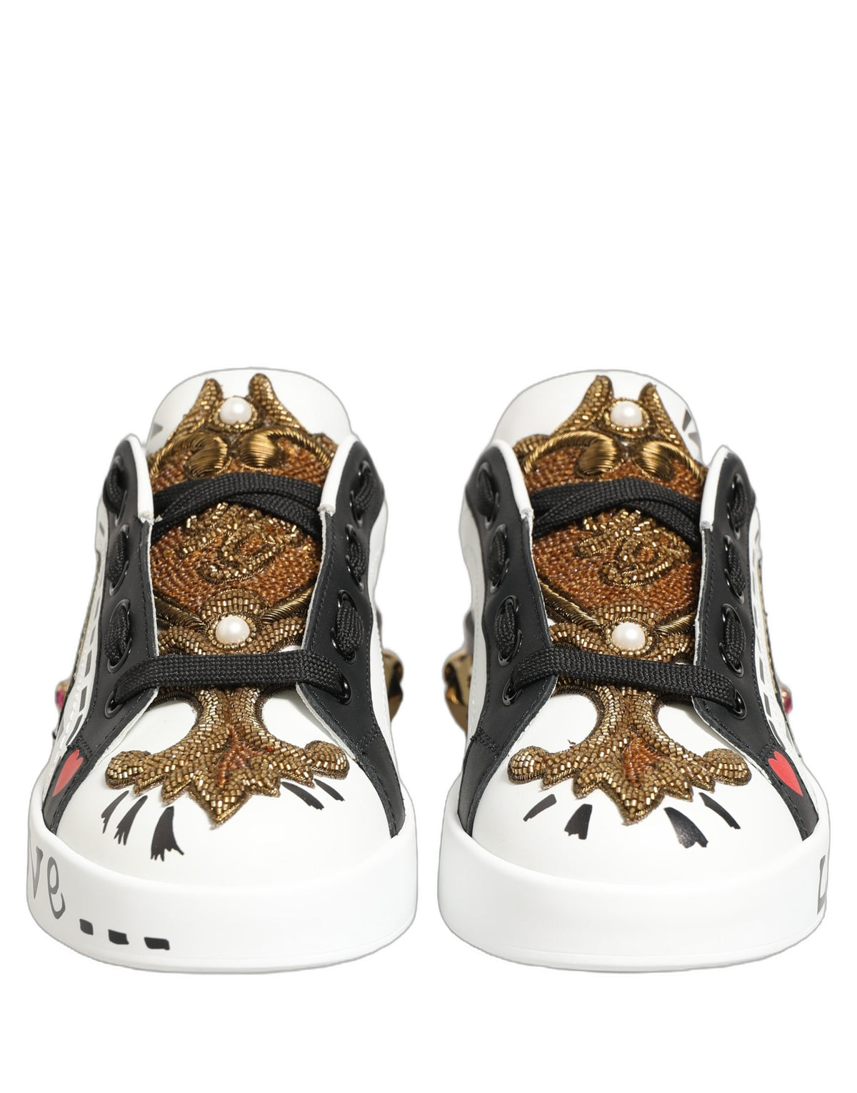 Dolce & Gabbana White Gold Studded Portofino Sneakers