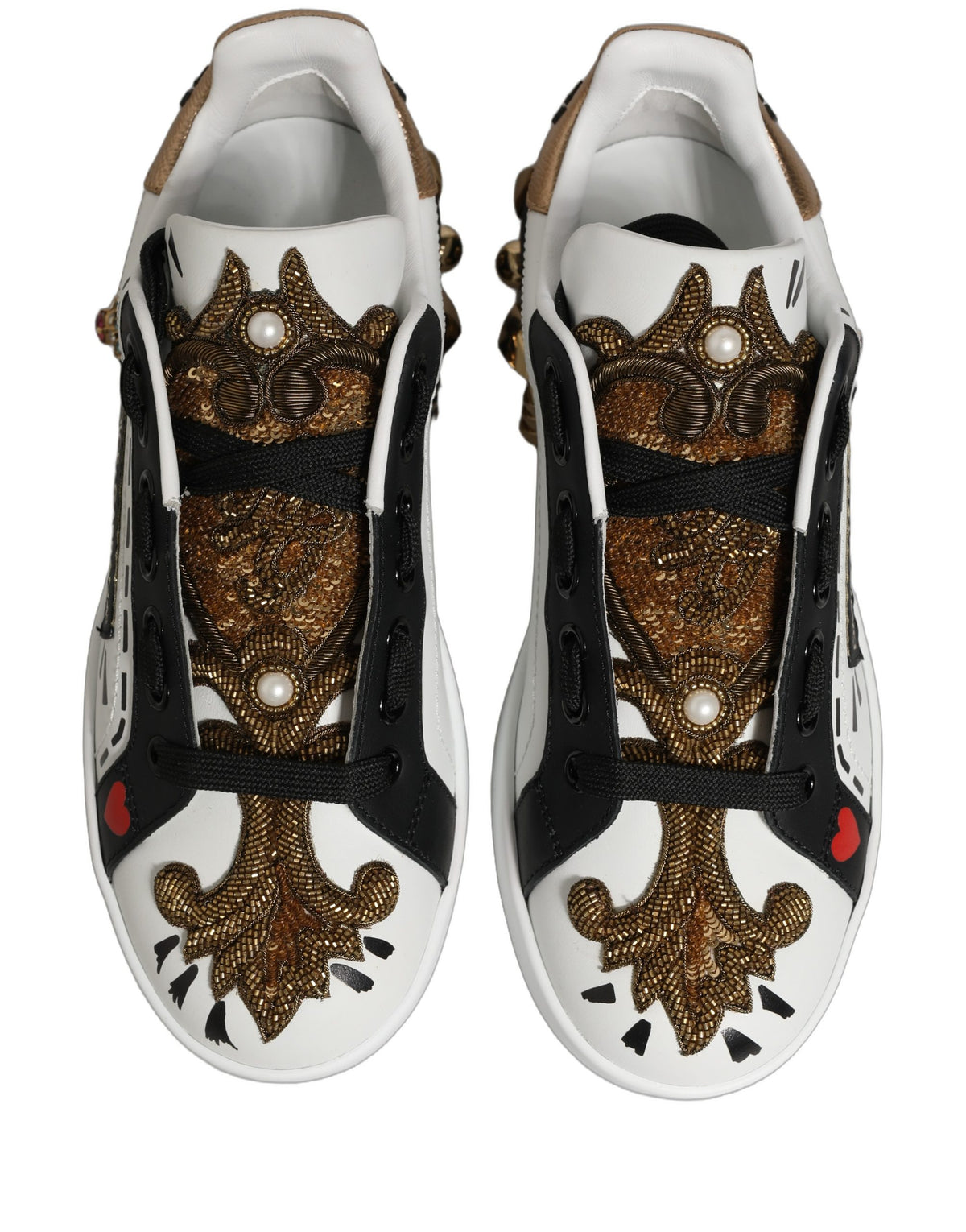 Dolce & Gabbana White Gold Studded Portofino Sneakers