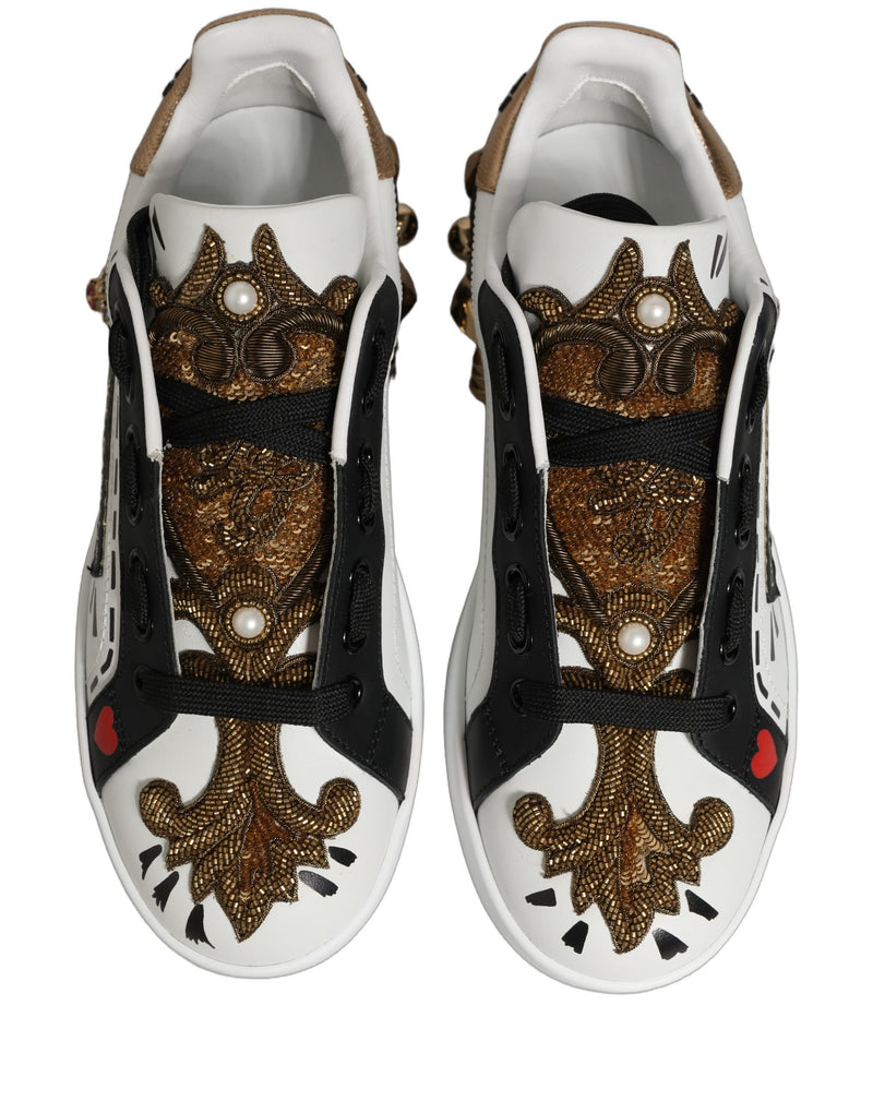 Dolce & Gabbana White Gold Studded Portofino Sneakers