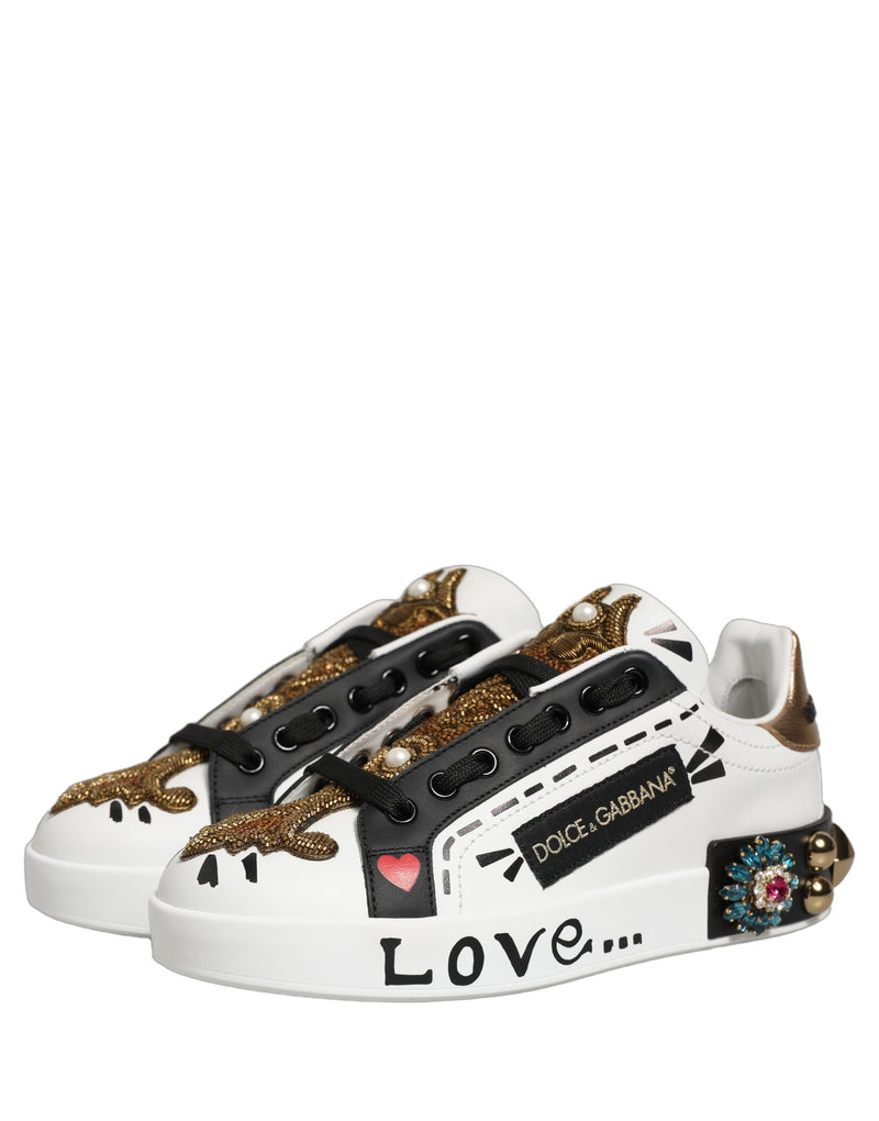 Dolce & Gabbana White Gold Studded Portofino Sneakers