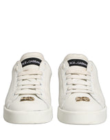 Dolce & Gabbana White Leather Logo Plaque Low Top Sneakers
