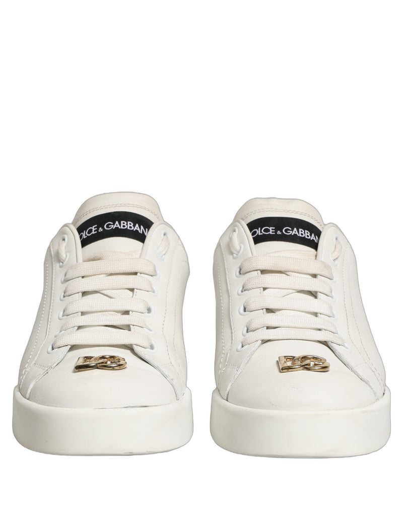 Dolce & Gabbana White Leather Logo Plaque Low Top Sneakers