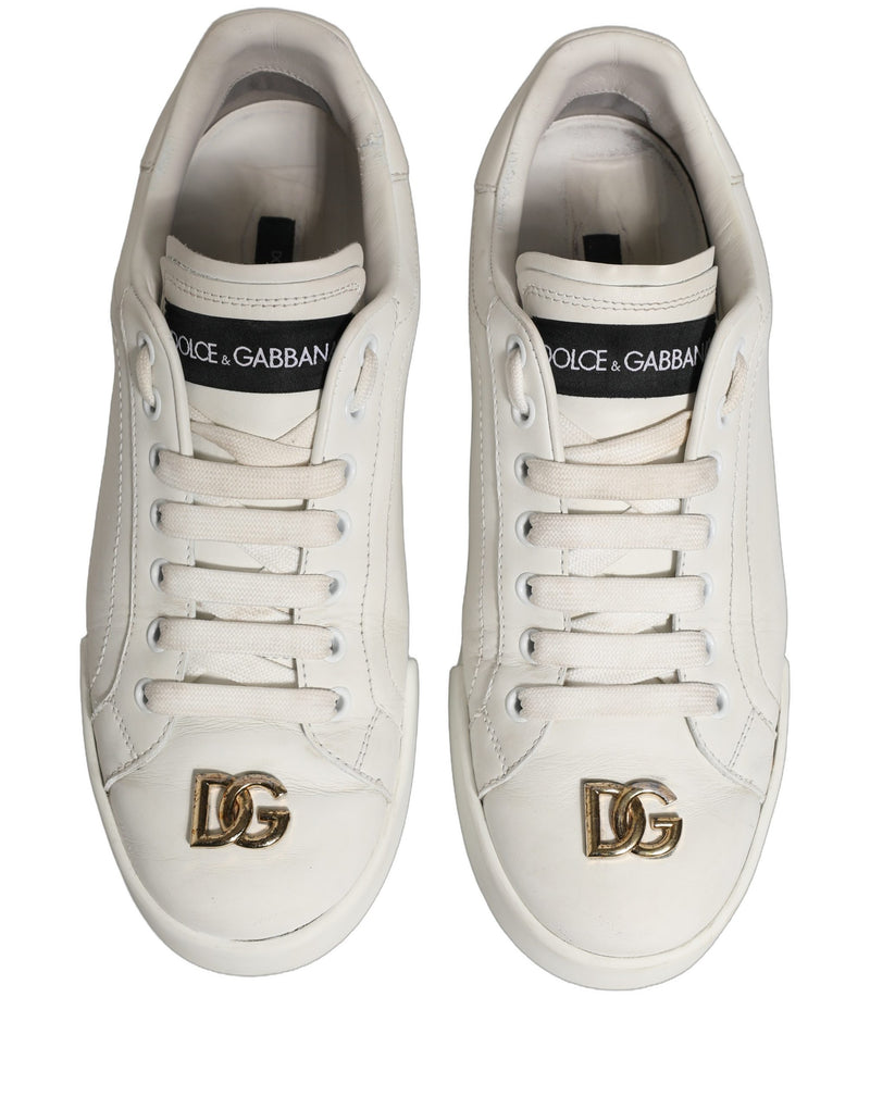 Dolce & Gabbana White Leather Logo Plaque Low Top Sneakers