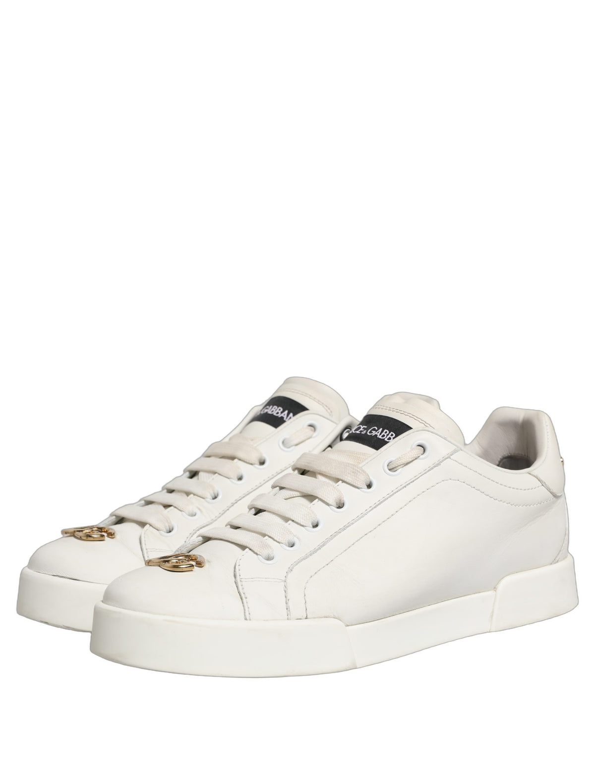 Dolce & Gabbana White Leather Logo Plaque Low Top Sneakers