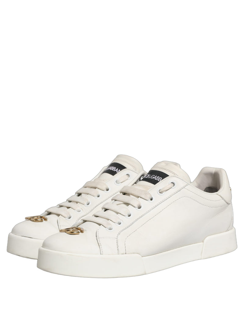 Dolce & Gabbana White Leather Logo Plaque Low Top Sneakers