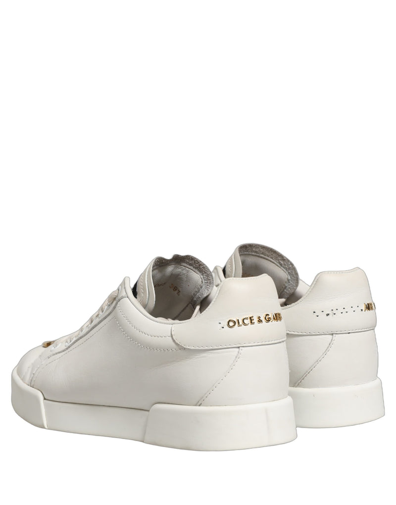 Dolce & Gabbana White Leather Logo Plaque Low Top Sneakers