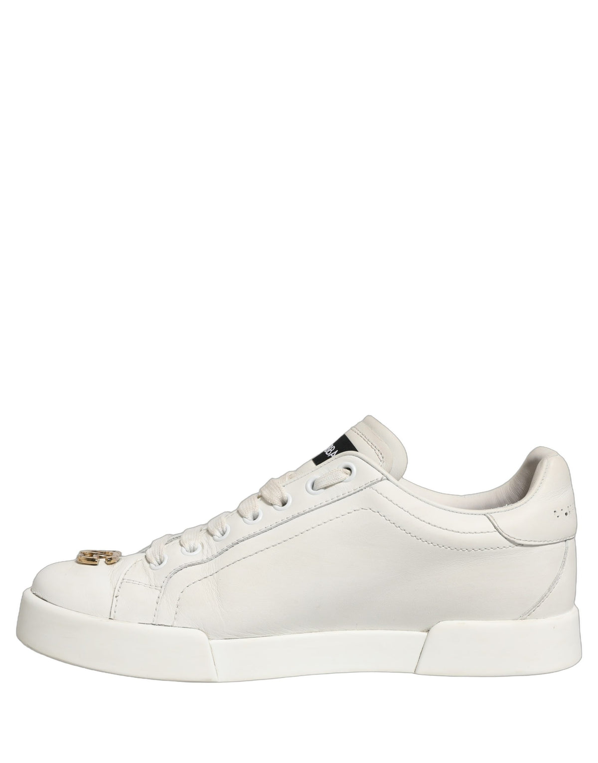 Dolce & Gabbana White Leather Logo Plaque Low Top Sneakers