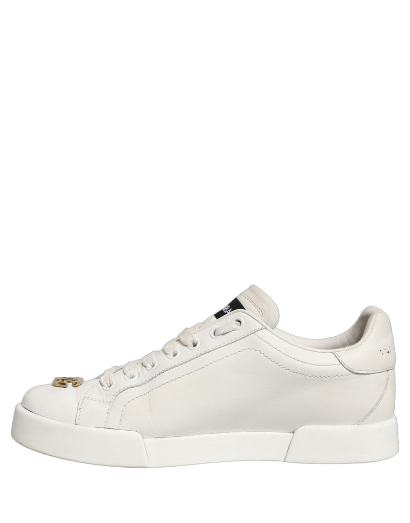 Dolce & Gabbana White Leather Logo Plaque Low Top Sneakers