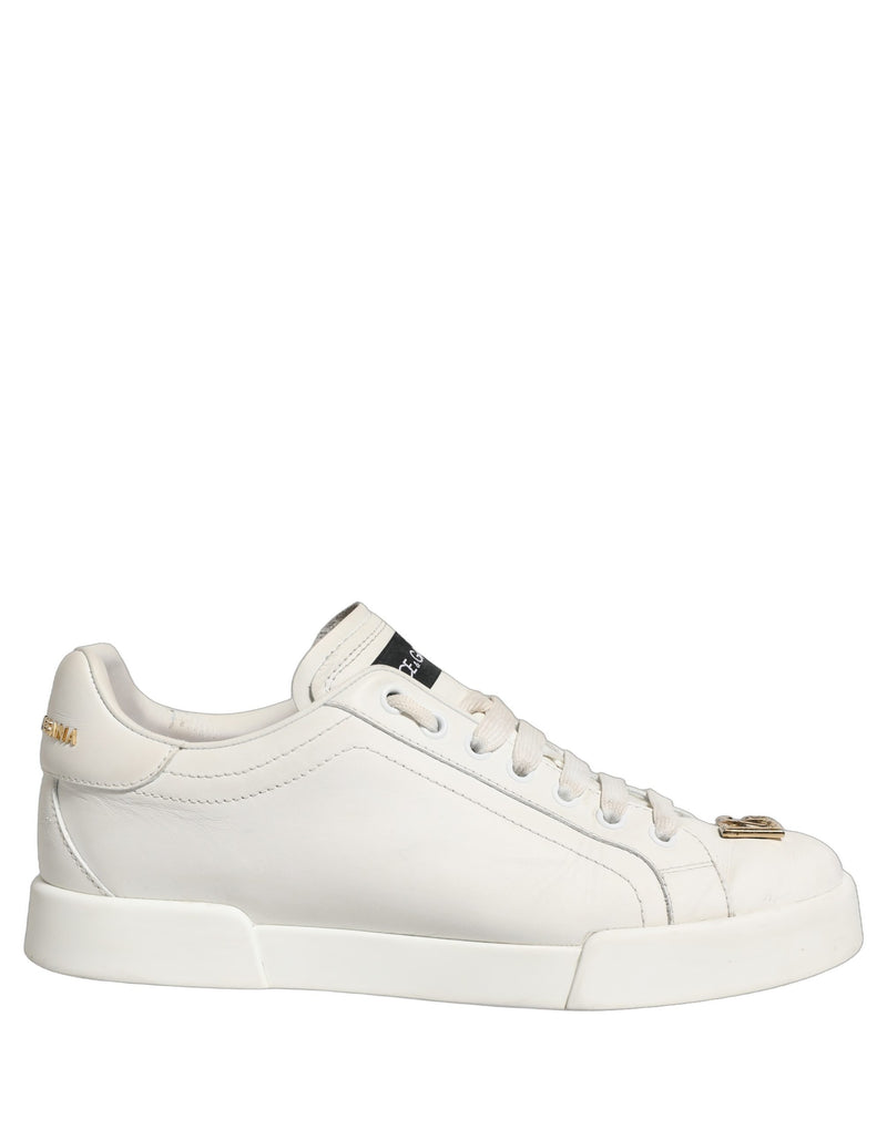 Dolce & Gabbana White Leather Logo Plaque Low Top Sneakers