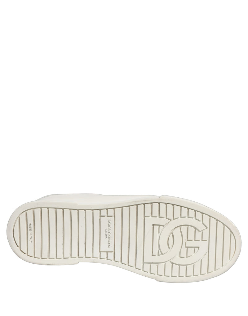 Dolce & Gabbana White Leather Logo Plaque Low Top Sneakers