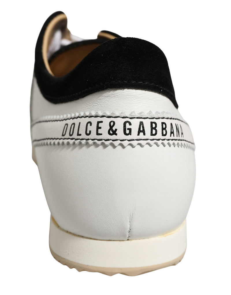 Dolce & Gabbana Black White Leather Suede Low Top Sneakers