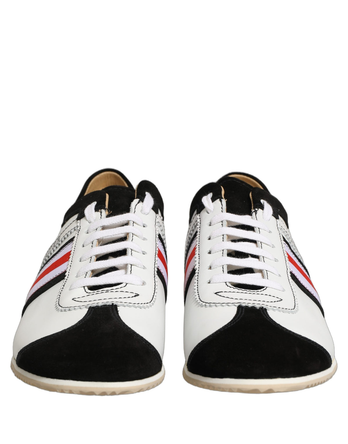 Dolce & Gabbana Black White Leather Suede Low Top Sneakers