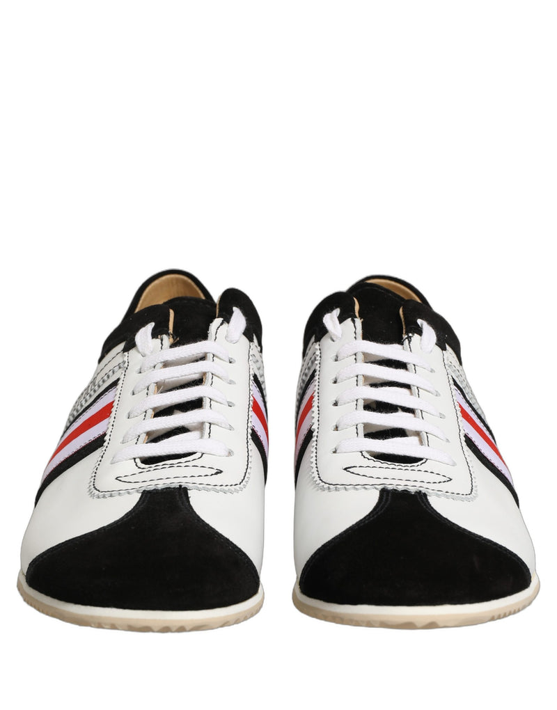 Dolce & Gabbana Black White Leather Suede Low Top Sneakers