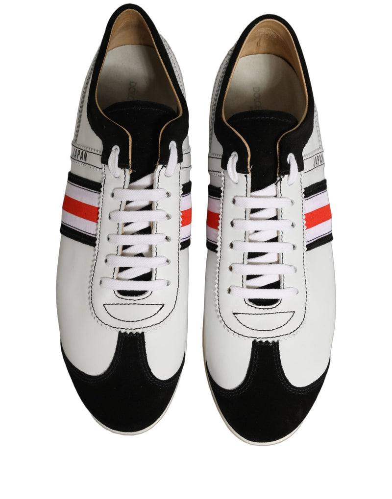 Dolce & Gabbana Black White Leather Suede Low Top Sneakers