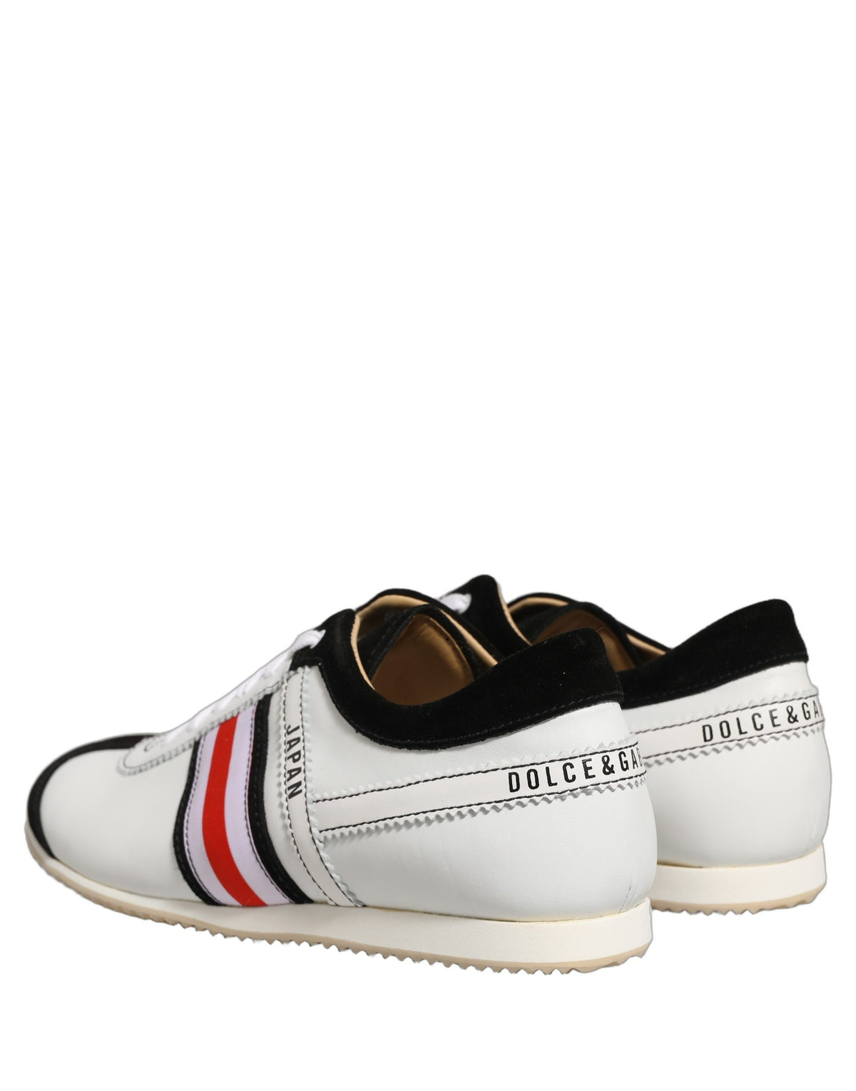Dolce & Gabbana Black White Leather Suede Low Top Sneakers