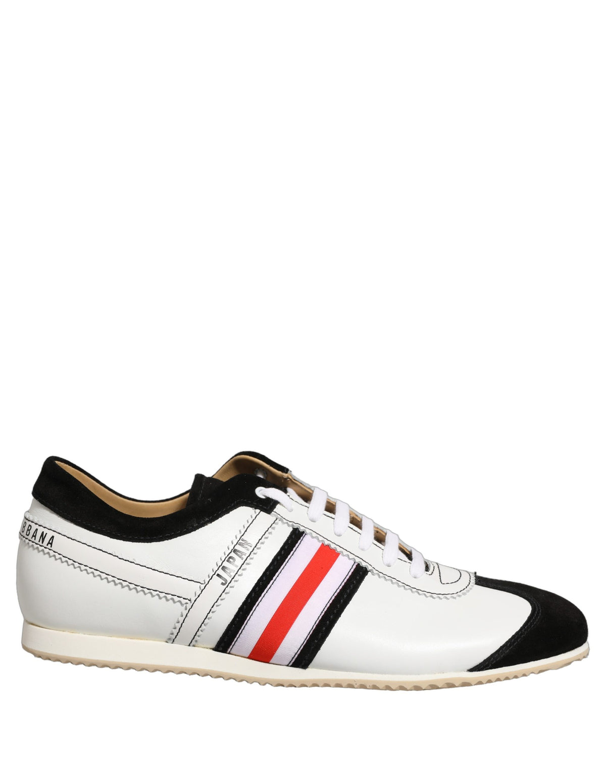 Dolce & Gabbana Black White Leather Suede Low Top Sneakers