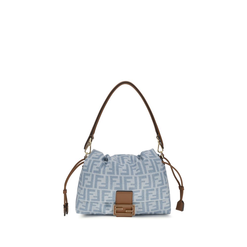 Fendi Mamma Baguette Blue Cotton Shoulder Bag
